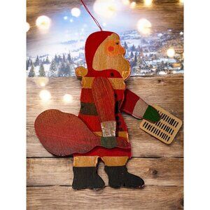 Vintage Hand-Painted Wooden Santa Claus Ornament moveable arms